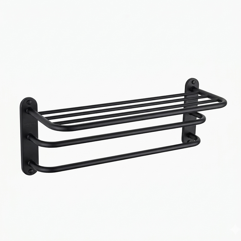 Repisa con Toallero Doble Negro