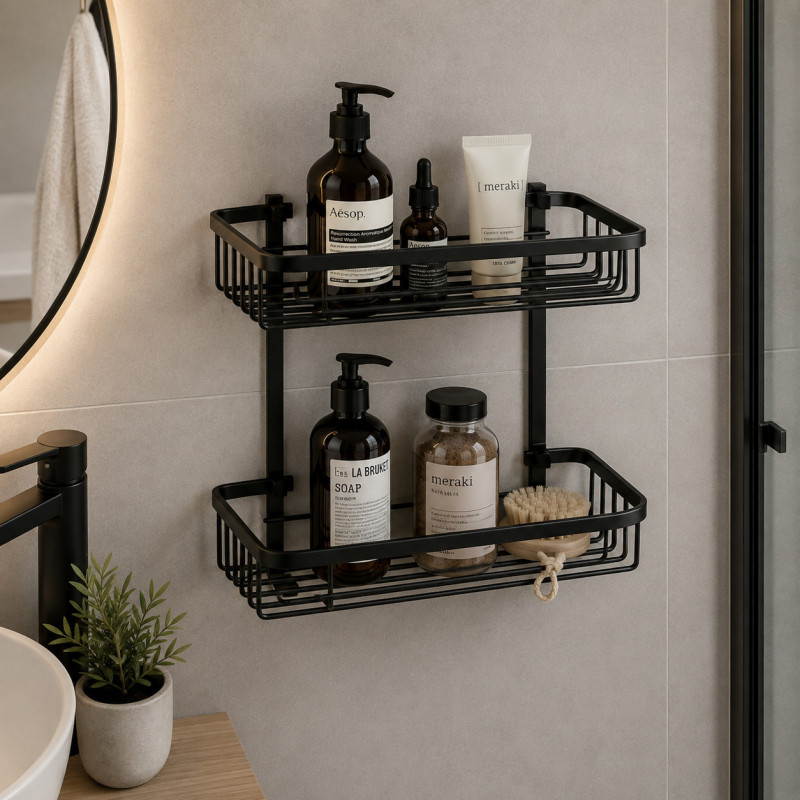 Repisa Doble Negra para Baño 