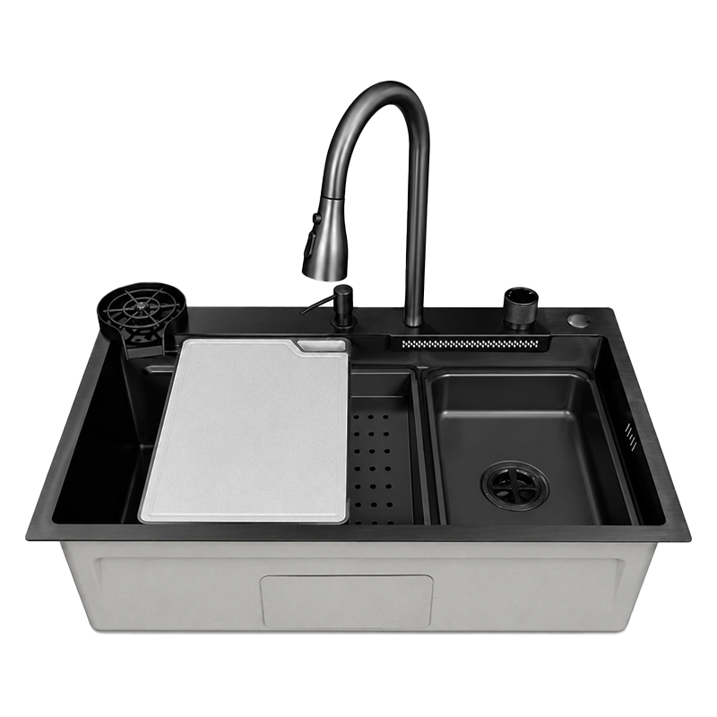Fregadero 75x46x23cm Negro con Grifería y Accesorios Mastermaid
