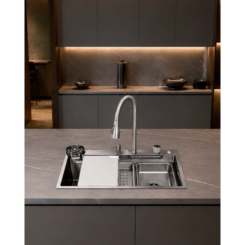 Fregadero 75x46x23cm Inoxidable con Grifería y Accesorios Mastermaid