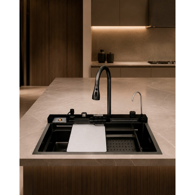 Fregadero 75x46x23cm Inoxidable con Grifería Push y Accesorio  Mastermaid 