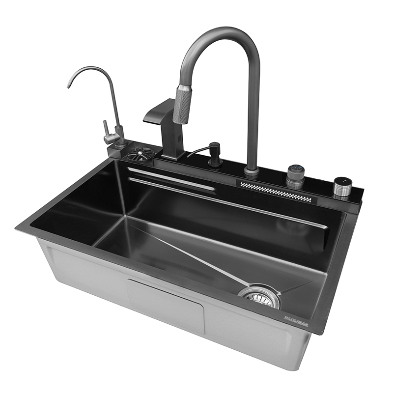 Fregadero 75x46x23cm Negro con Grifería Secadora y Accesorios Mastermaid