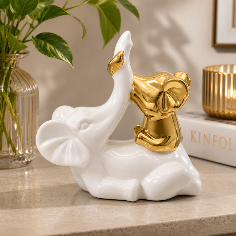 Adornos Elefante Blanco Oro 15.5cm