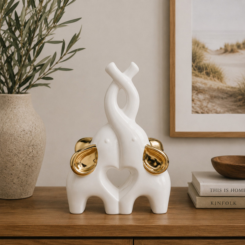 Adorno Elefante Blanco Oro 26cm