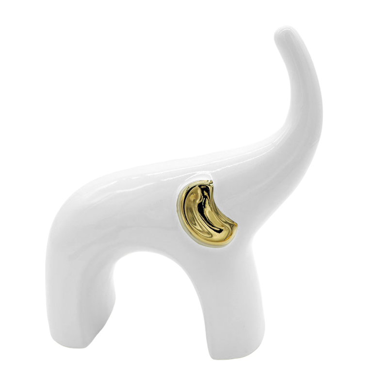 Adorno Elefante Blanco Oro 17cm