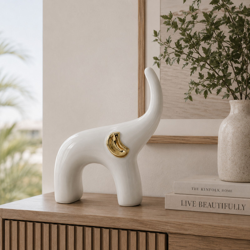 Adorno Elefante Blanco Oro 22.5cm