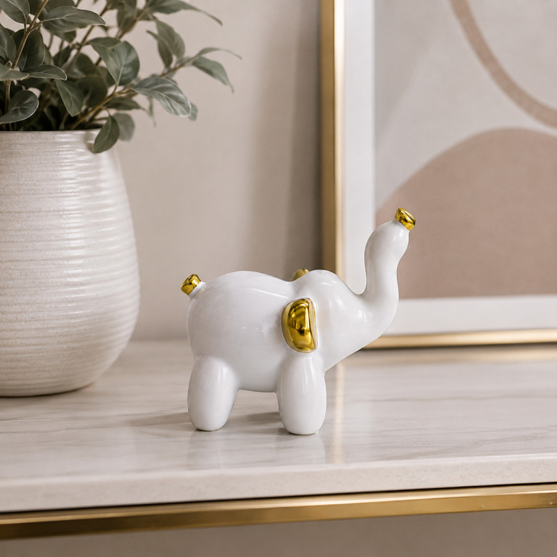 Adorno Elefante Blanco Oro 12.5cm