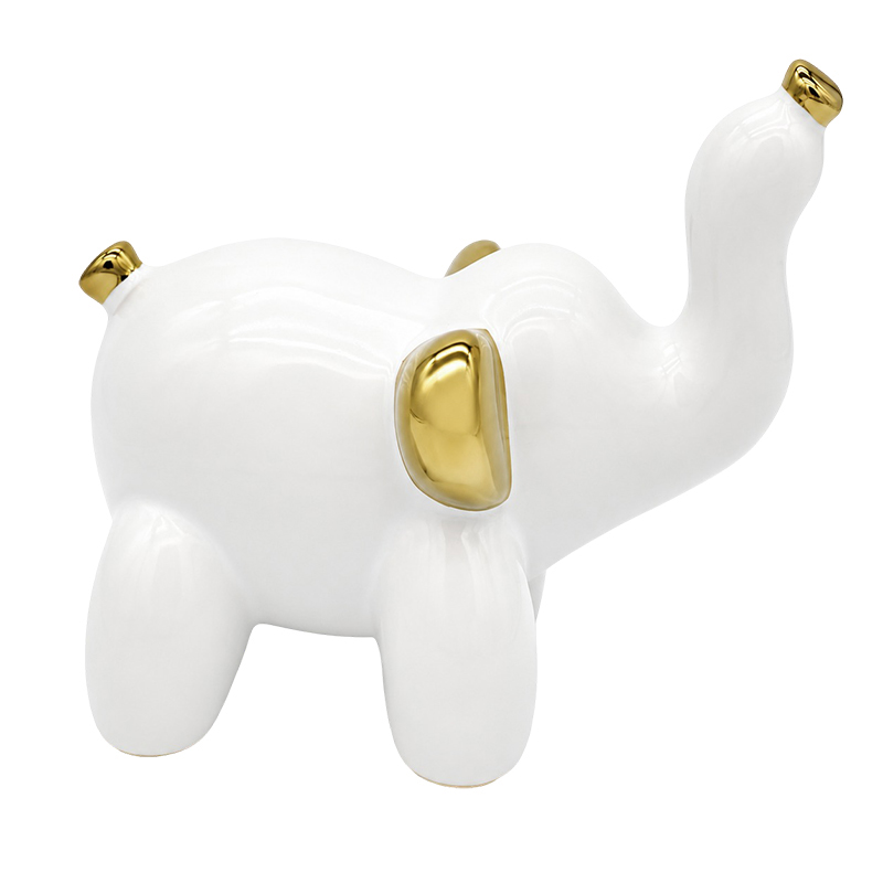 Adorno Elefante Blanco Oro 12.5cm