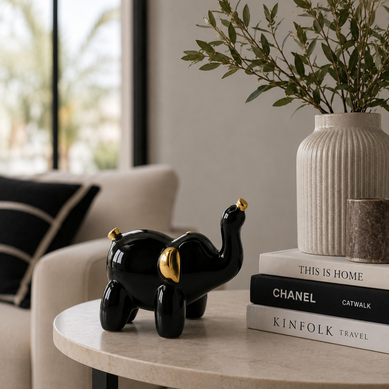 Adorno Elefante Negro Oro 16.5cm
