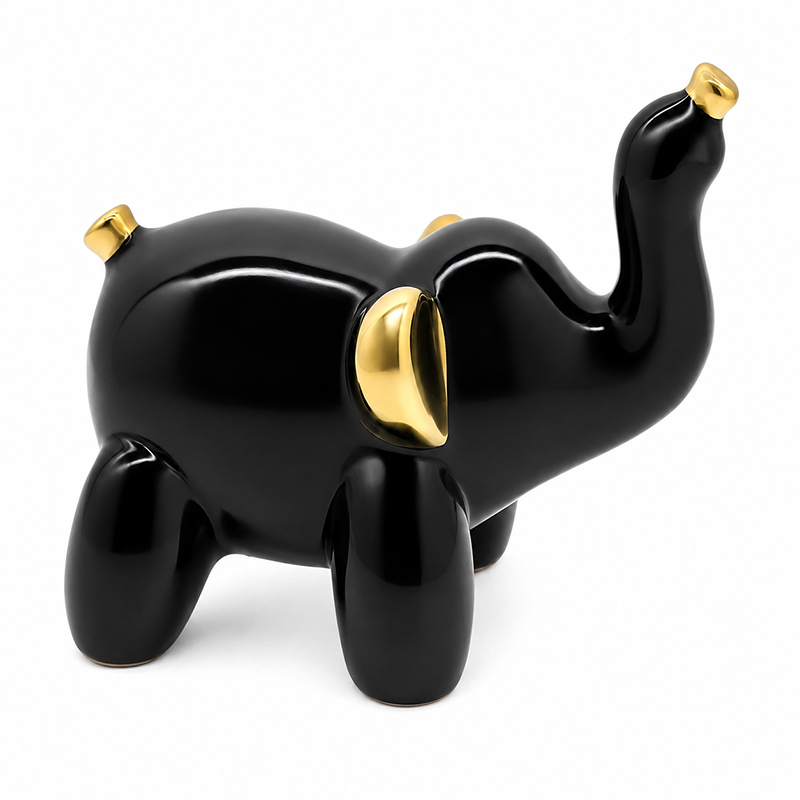 Adorno Elefante Negro Oro 16.5cm