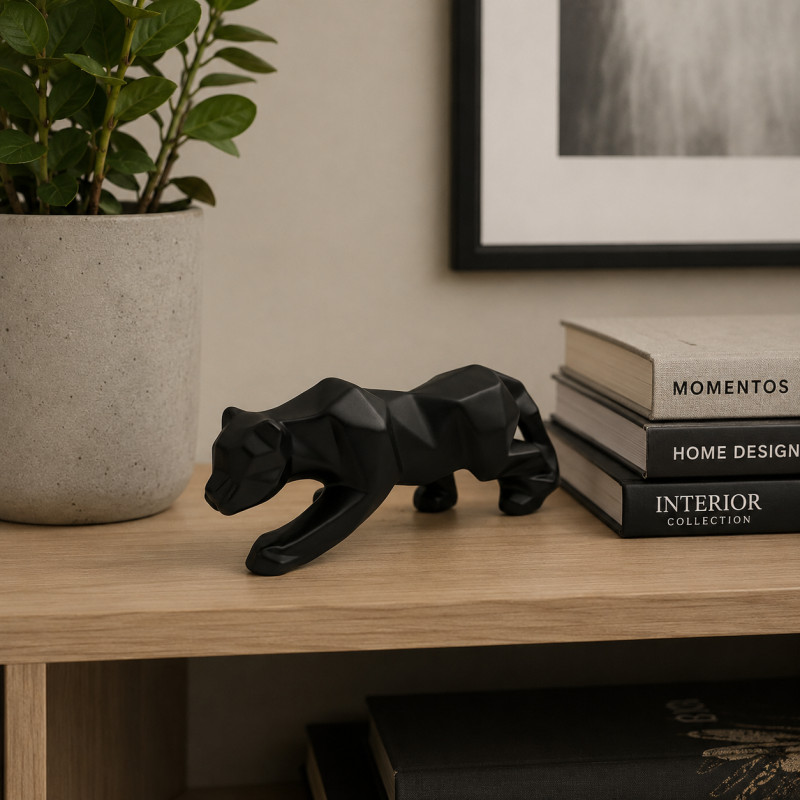 Adorno Pantera Geométrica Negro 9cm  