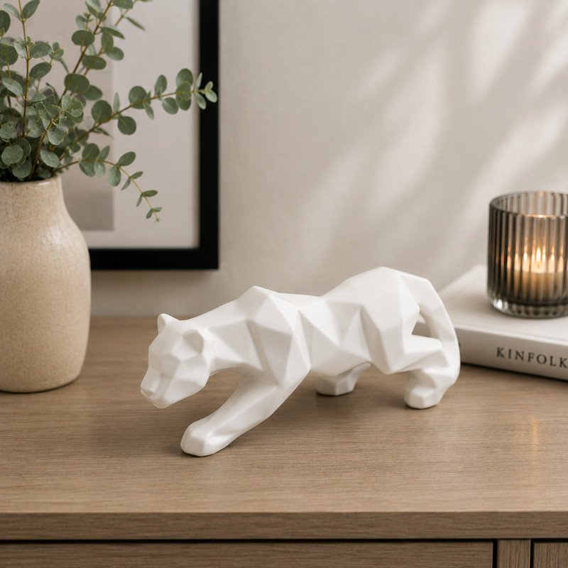 Adorno Pantera Geométrica Blanco 9cm  