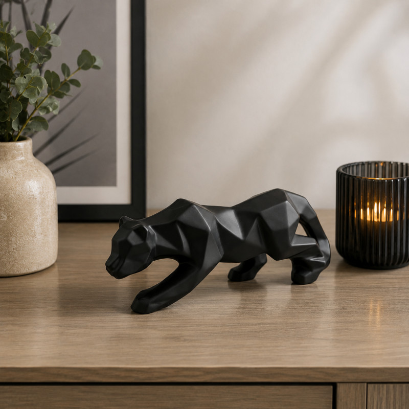 Adorno Pantera Geométrica Negro 11cm  