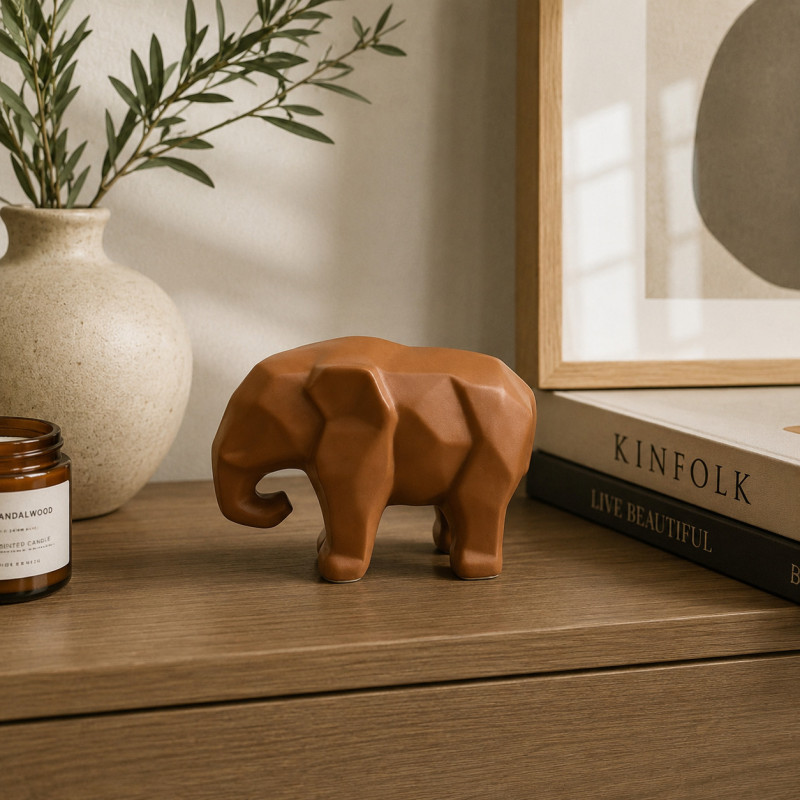 Adorno Elefante Geométrico  Café 10.5cm