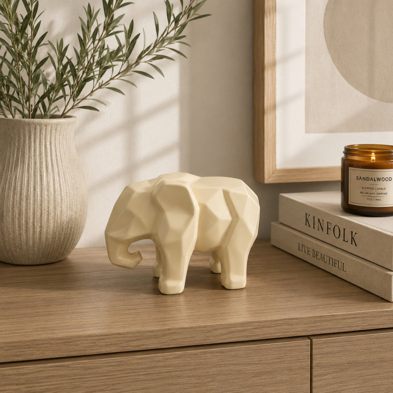 Adorno Elefante Geométrico  Beige 10.5cm