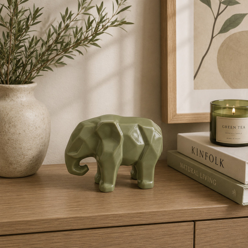 Adorno Elefante Geométrico  Verde 10.5cm