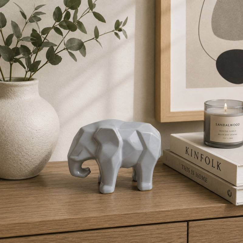 Adorno Elefante Geométrico  Gris 10.5cm