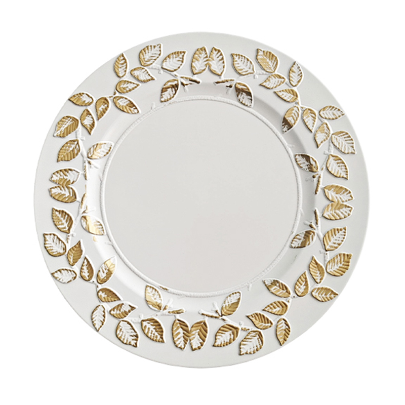 Porta Plato 33x33cm Blanco Dorado Leaves
