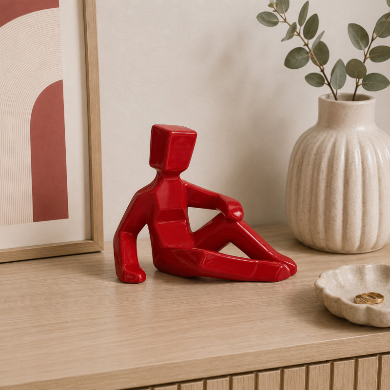 Adorno de Cerámica Hombre Sentado 17x20cm Rojo