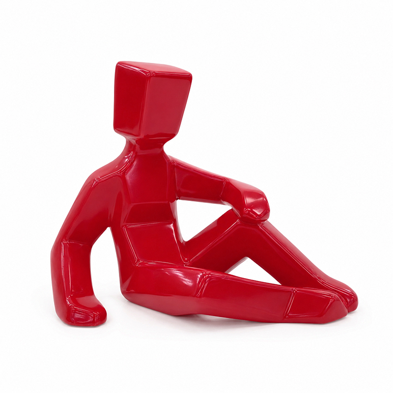 Adorno de Cerámica Hombre Sentado 17x20cm Rojo
