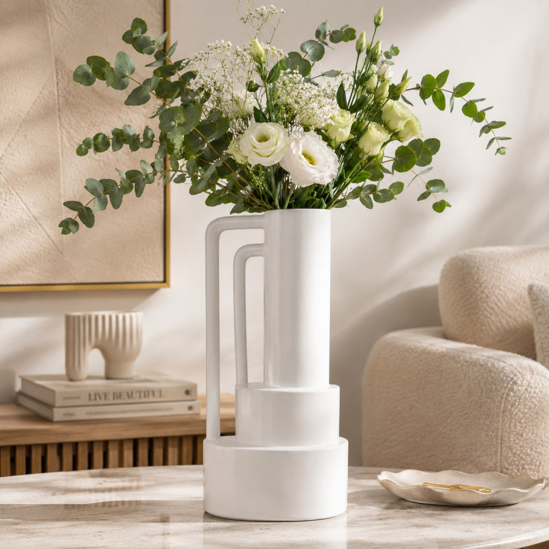 Adorno Cerámica Florero Tube 40x18cm Blanco