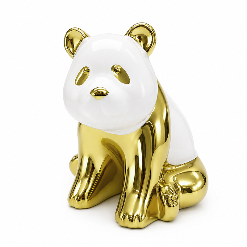 Adorno de Cerámica Panda Sentado 19cm Blanco Oro