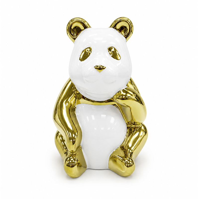 Adorno de Cerámica Panda Blanco Oro 20cm