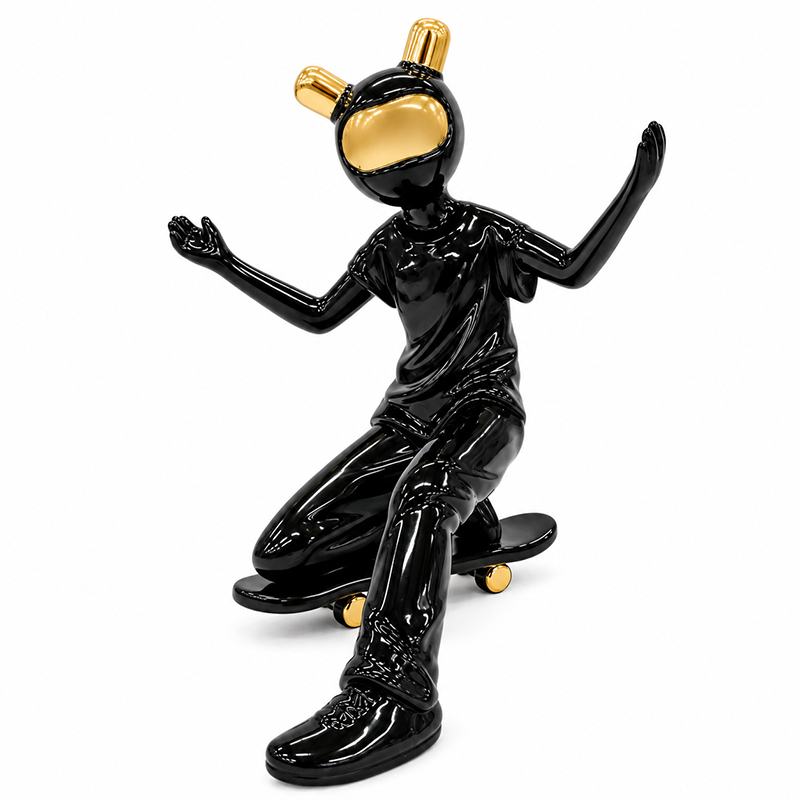 Adorno de Cerámica Skater 27x19cm Negro Oro