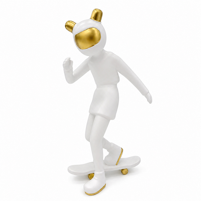Adorno de Cerámica Skater 34x16cm Blanco Oro