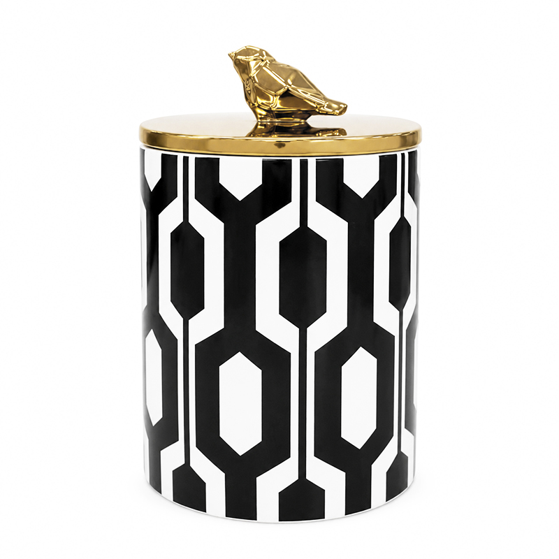Adorno Caja Decorativa 18x29cm Blanco Negro Oro