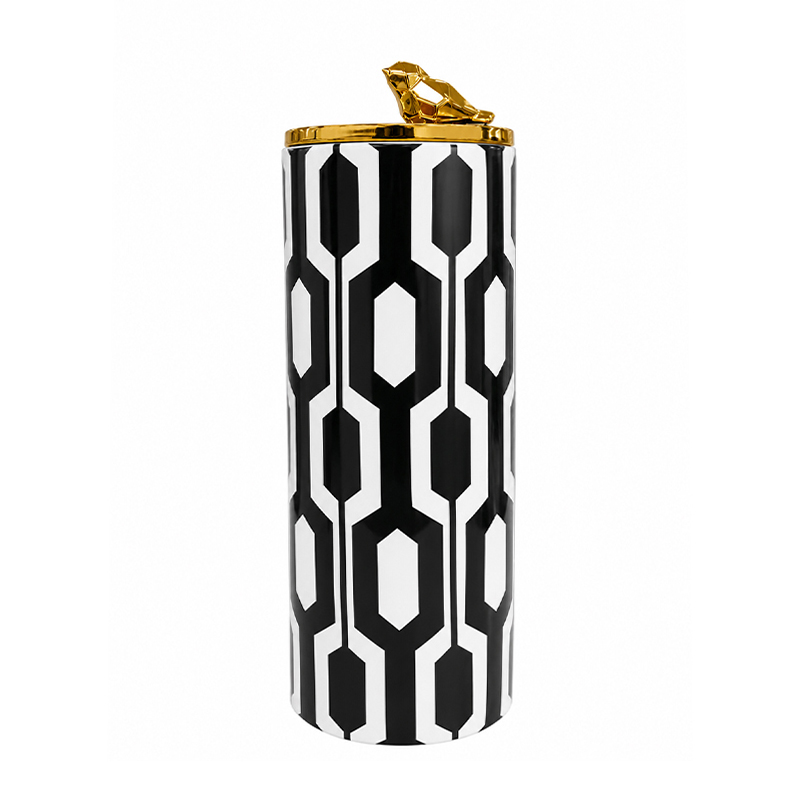 Adorno Caja Decorativa 16x44cm Blanco Negro Oro