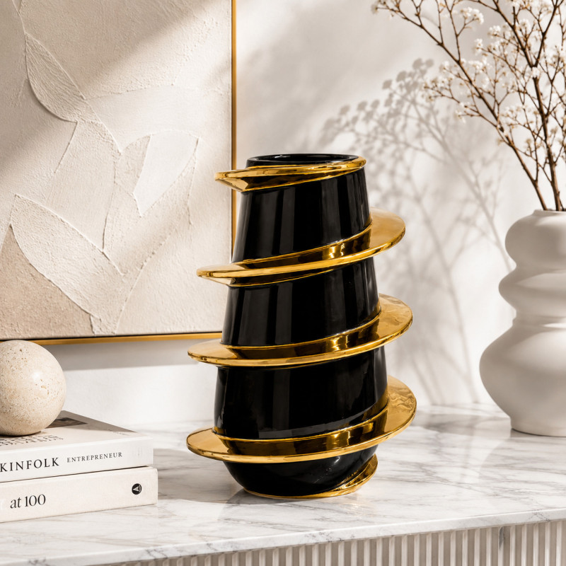 Adorno Cerámica Screw 29x19cm Negro Oro