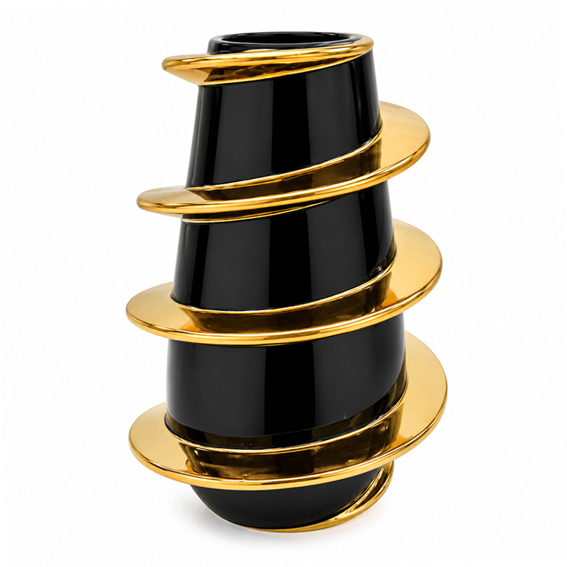 Adorno Cerámica Screw 29x19cm Negro Oro