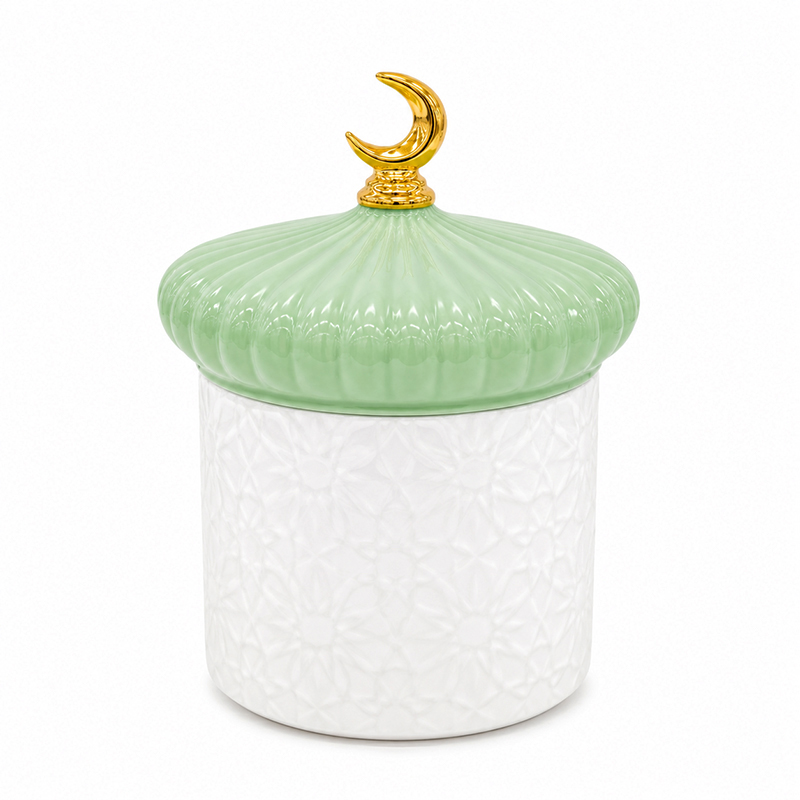 Adorno Caja Decorativa de Cerámica 27x19cm Blanco Verde Luna