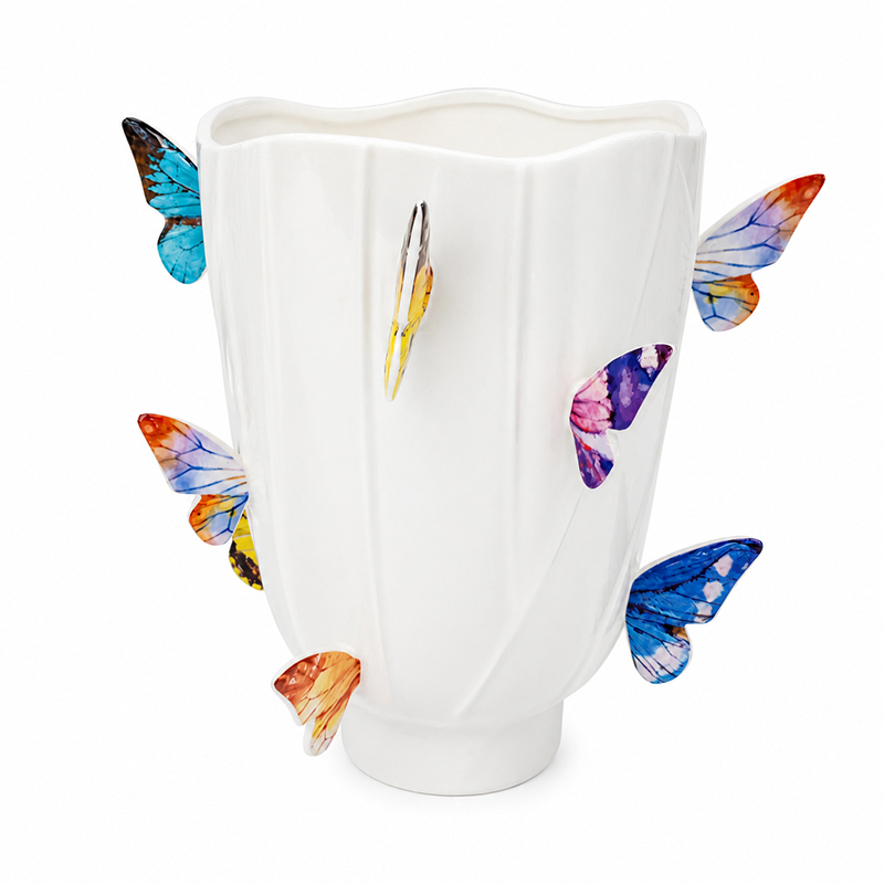 Adorno de Cerámica Florero Mariposa 29x24cm Blanco