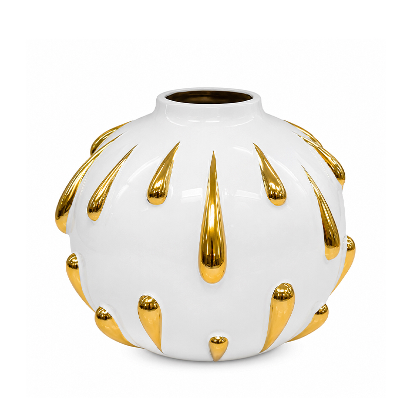 Adorno de Cerámica Florero 19x21cm Blanco Gotas Oro