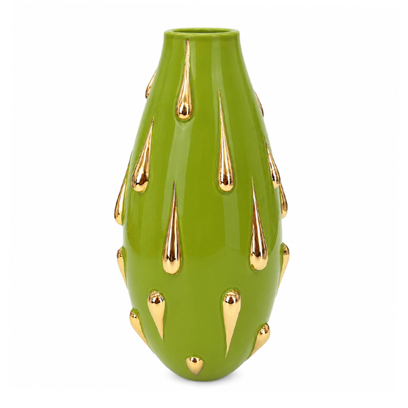 Adorno Florero de Cerámica 37cm Verde Gota Oro