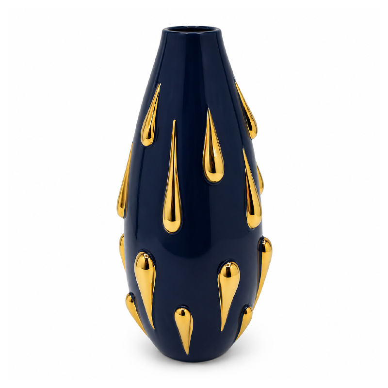 Adorno Florero de Cerámica 29x14cm Azul Gota Oro