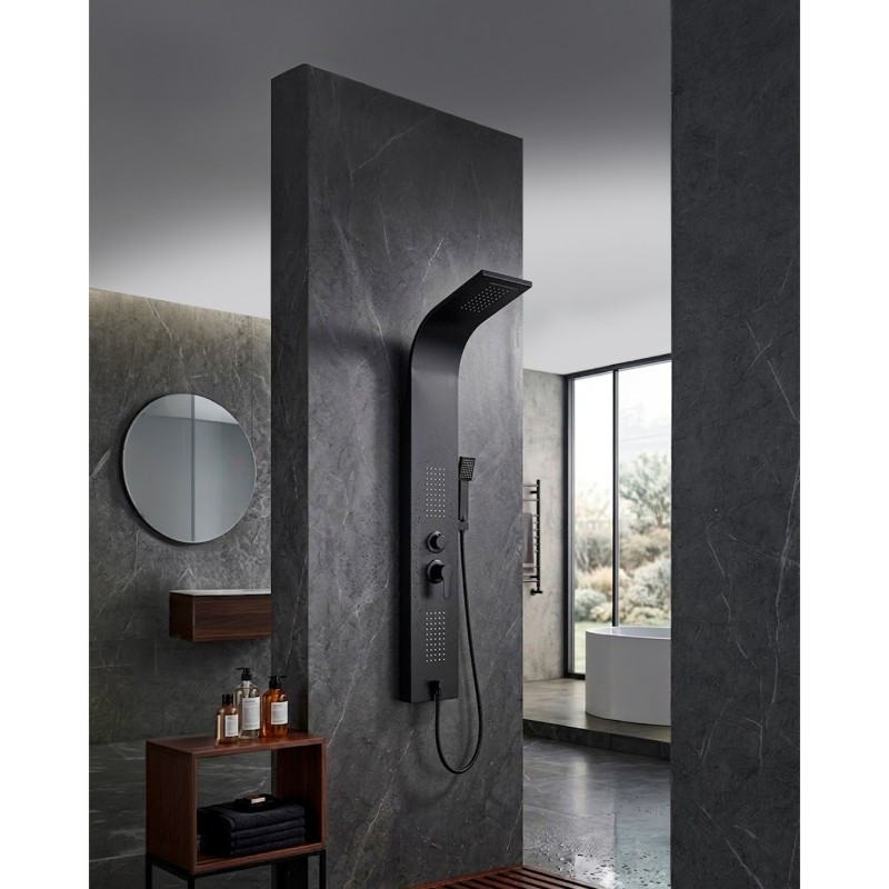 Columna con Mini Jets Ducha Teléfono Negra 135x20cm