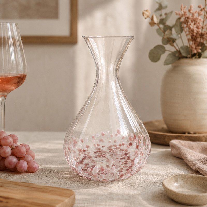 Decantador Drops Vidrio Rosado Blanco 24cm