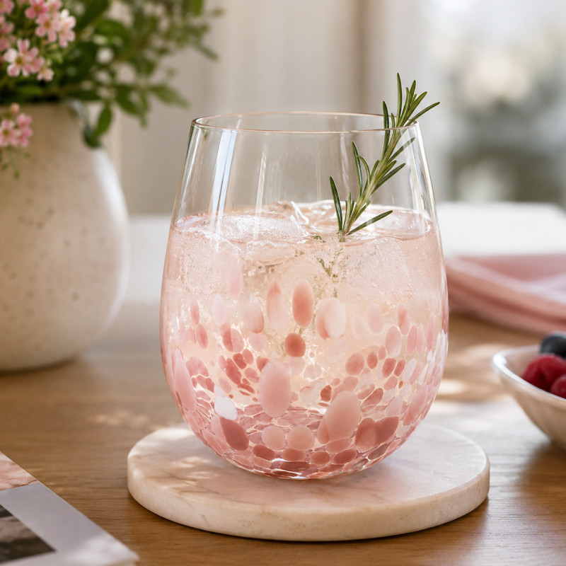 Vaso Drops Vidrio Rosado Blanco 11cm