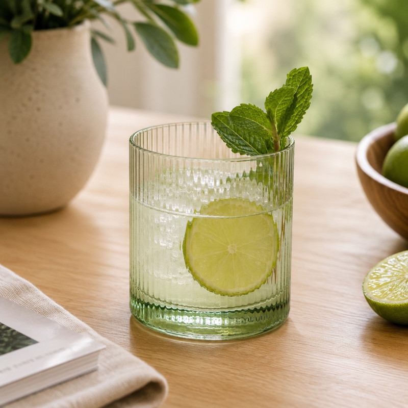 Vaso Lin Vidrio Verde Transparente Bajo 9.5cm