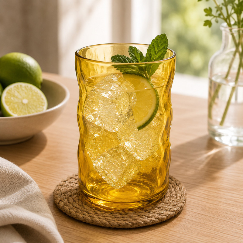 Vaso Flow Vidrio Amarillo 13cm
