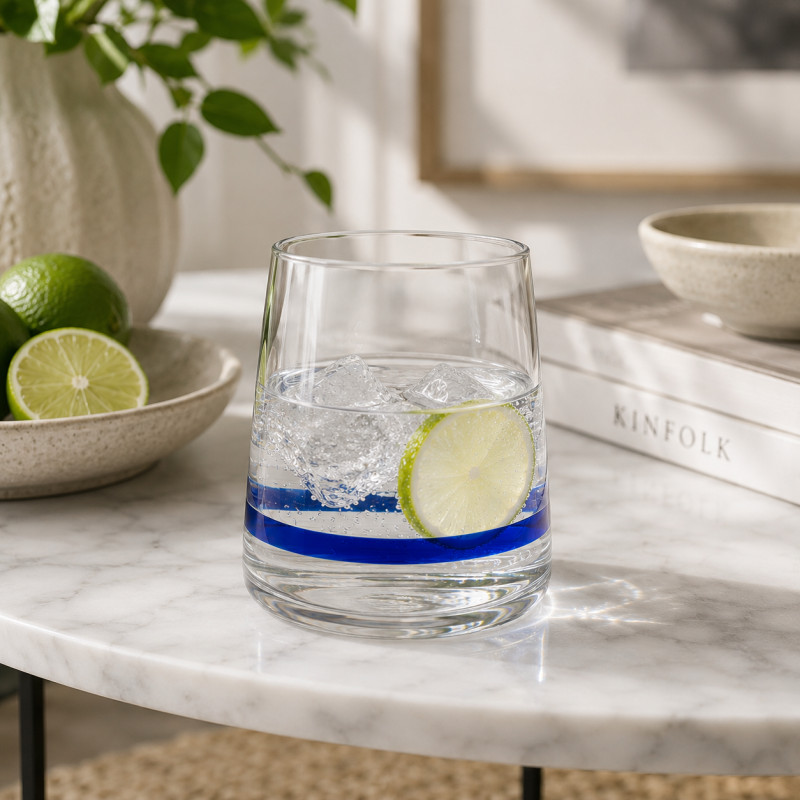Vaso Mer Vidrio Linea Azul Horizontal 10cm