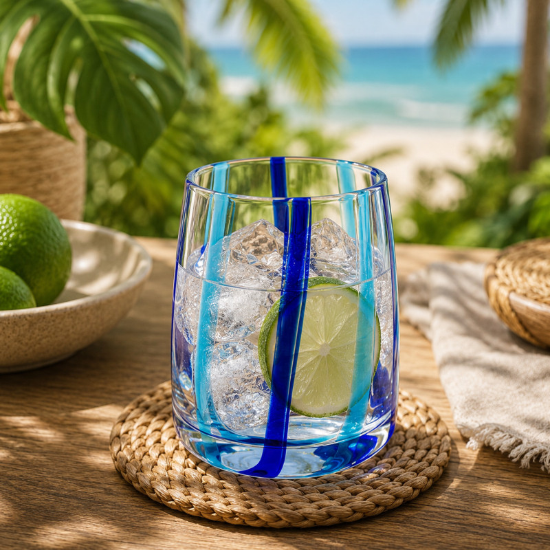 Vaso Mer de Vidrio Linea Azul Celeste Vertical 