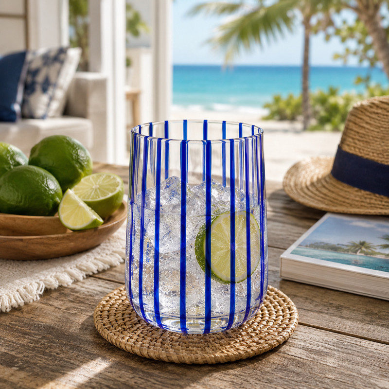 Vaso Mer Vidrio Linea Azul Vertical 10cm