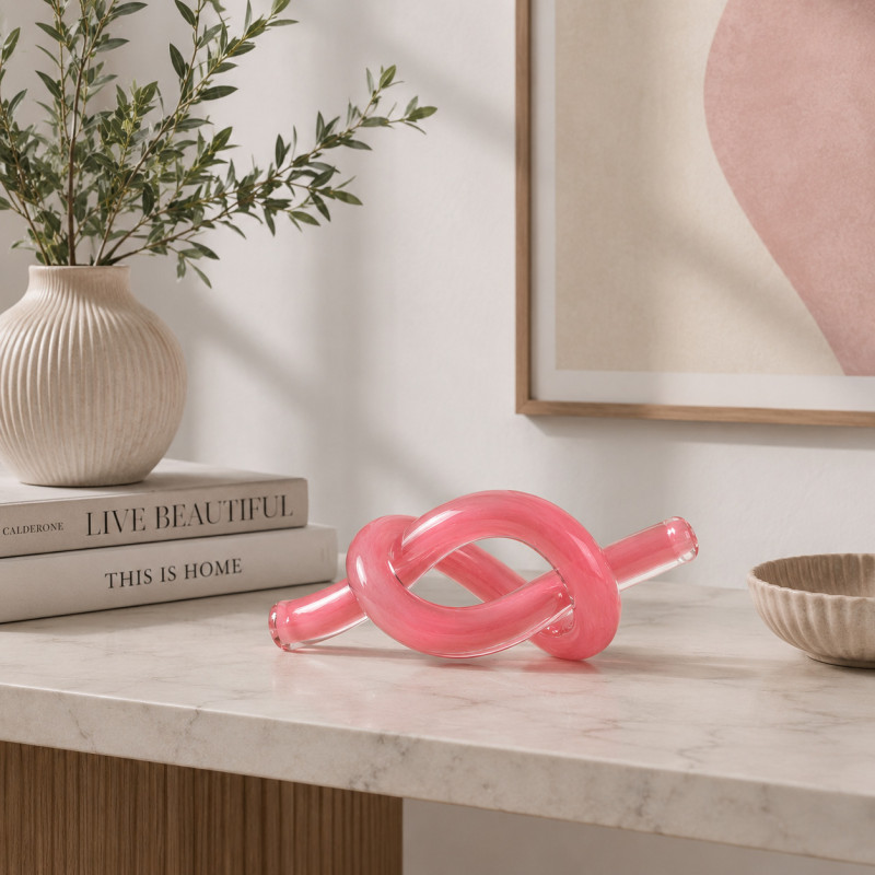 Adorno Nudo de Vidrio Rosado 9x23cm
