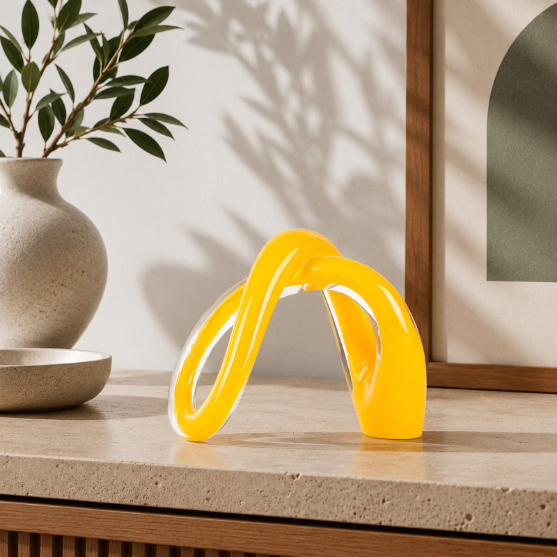 Adorno Arco Doble Vidrio Amarillo 16x22cm