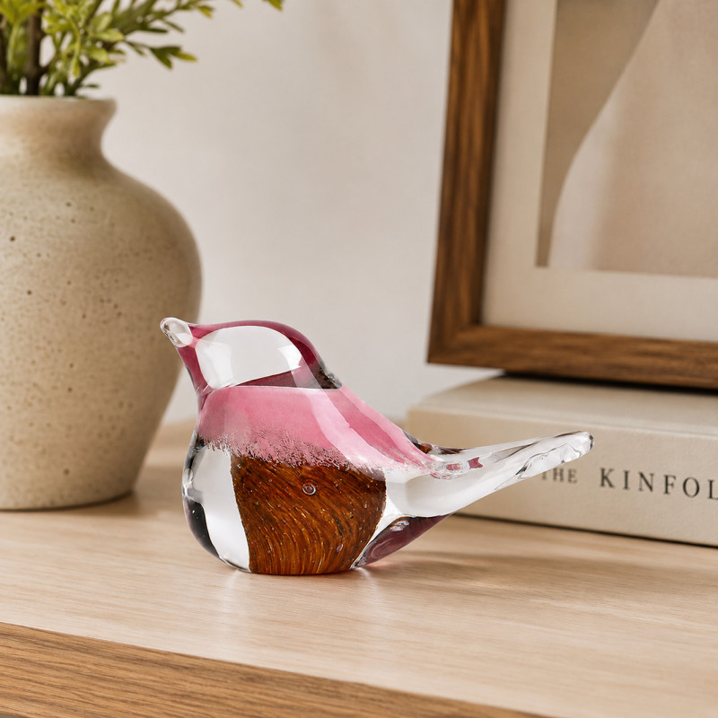 Adorno Pájaro Vidrio Rosado Café 6.5cm