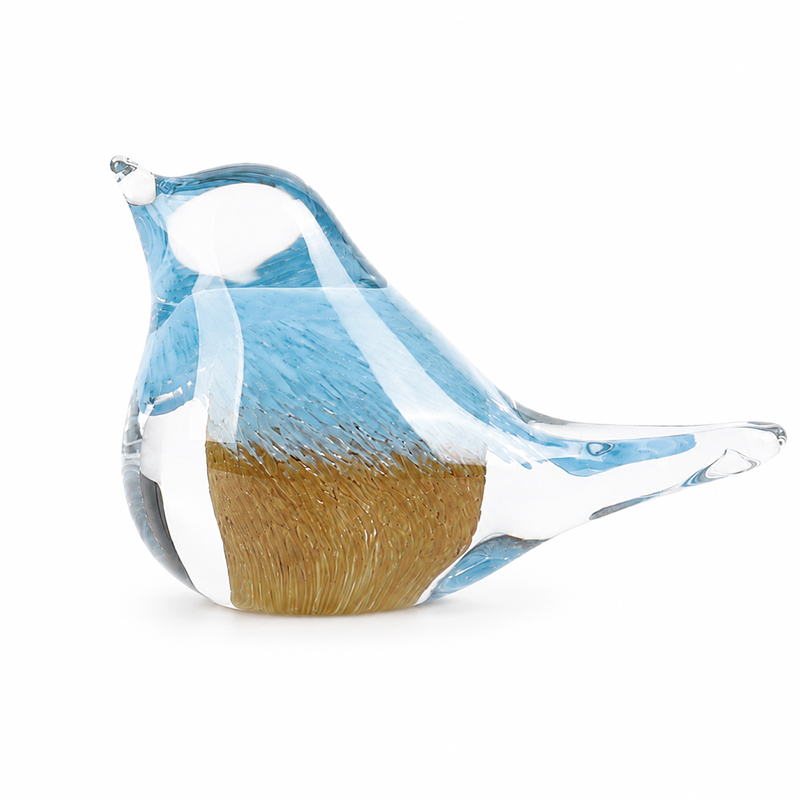 Adorno Pájaro Vidrio Celeste Café 6.5cm